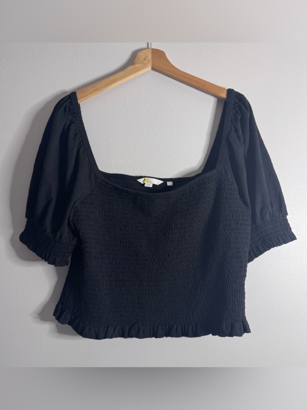 Boden Cottagecore Black Smocked Puff Sleeve Top Size  US14
